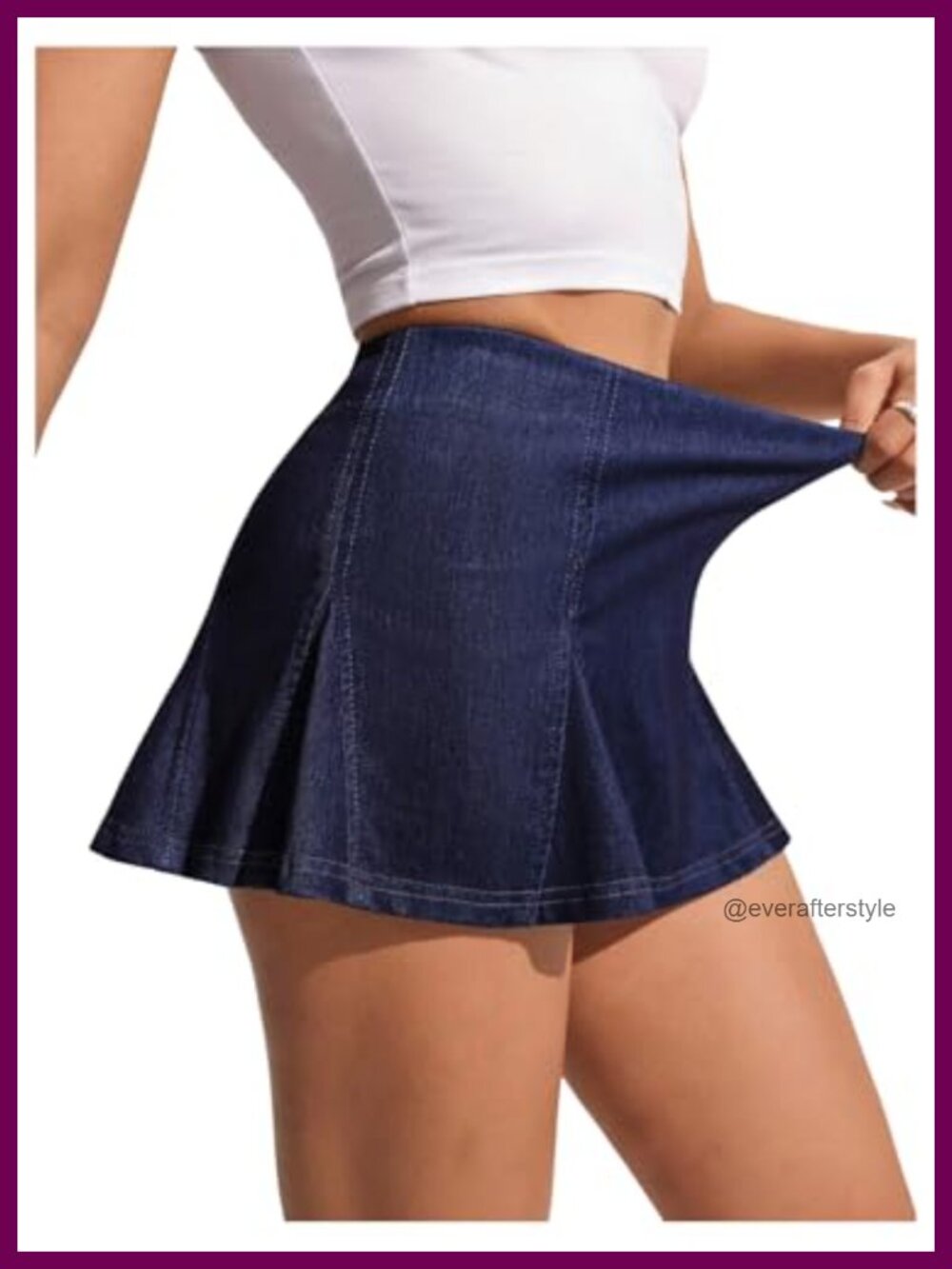 High Waist Denim Mini Skirt Pleated A Line Flared Hem Y2K